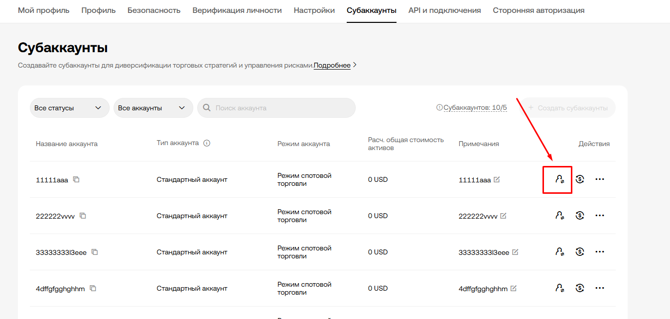 Использование субаккаунта на бирже OKX