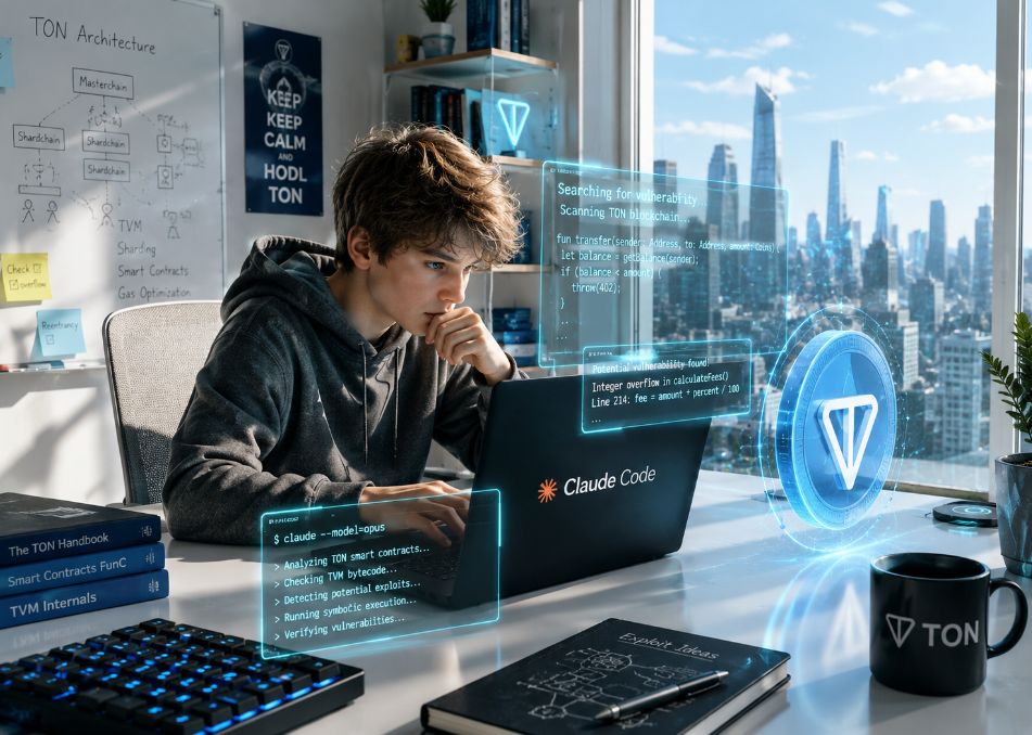 Подросток ищет баг в TON через Claude Code