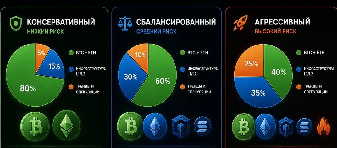 Виды портфеля под разные уровни риска