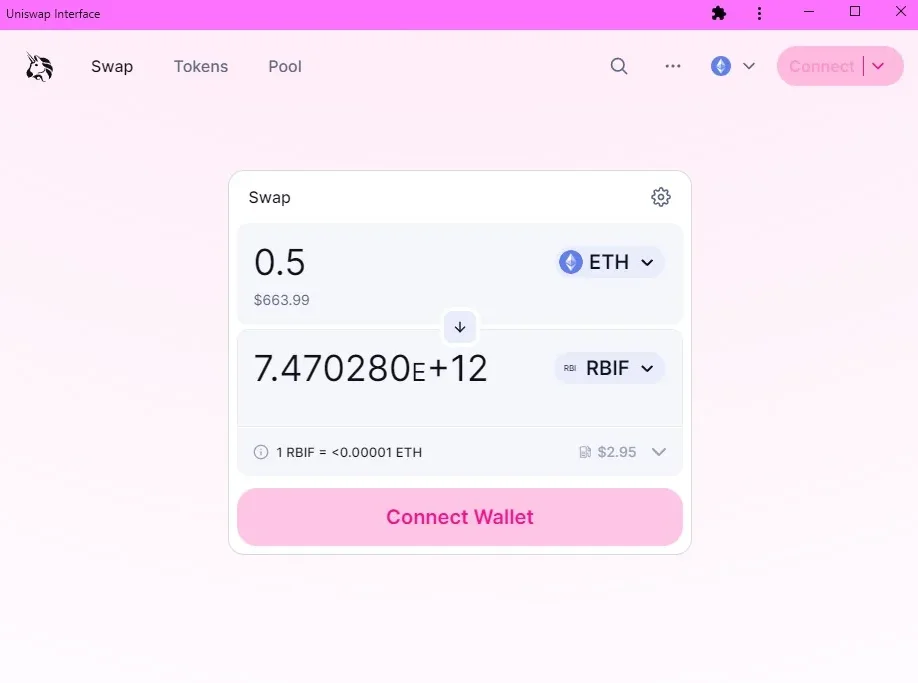 Интерфейс платформы Uniswap