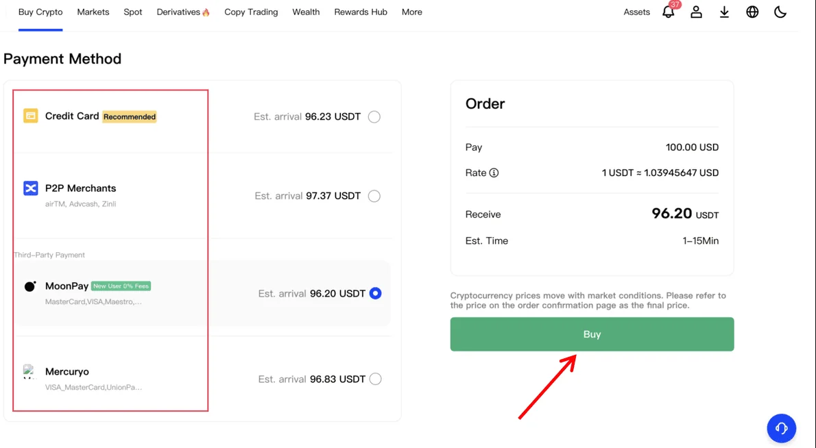 Покупка Tether через одну из бирж