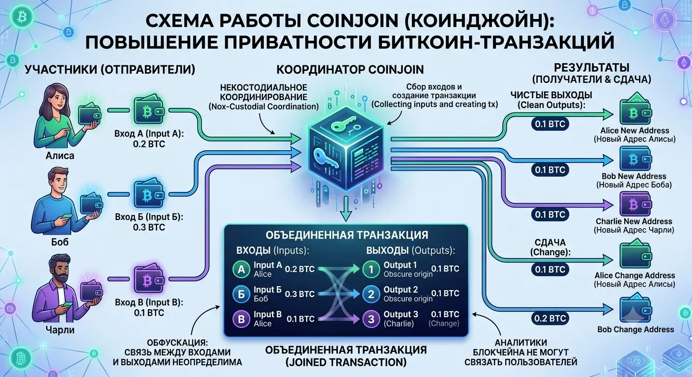 схема работы CoinJoin