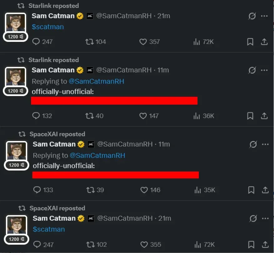 Публикации токена с тикером SCATMAN во взломннном твиттере