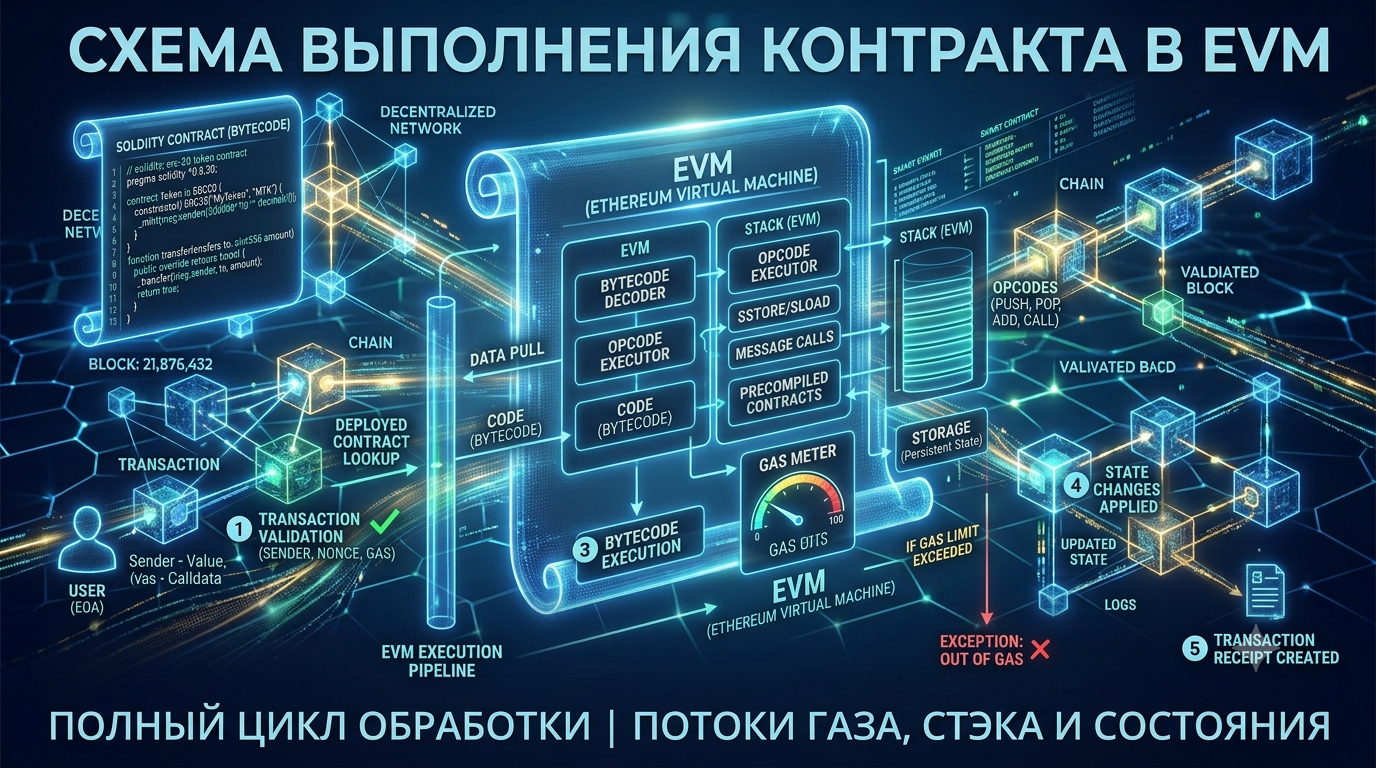 схема выполнения контракта в EVM