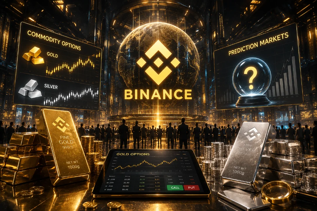Binance запускает товарные опционы на золото и серебро и рынки прогнозов
