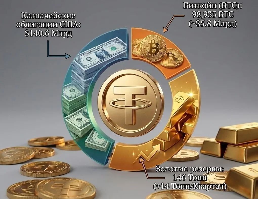 Резервы Tether: облигации, золото и биткоин