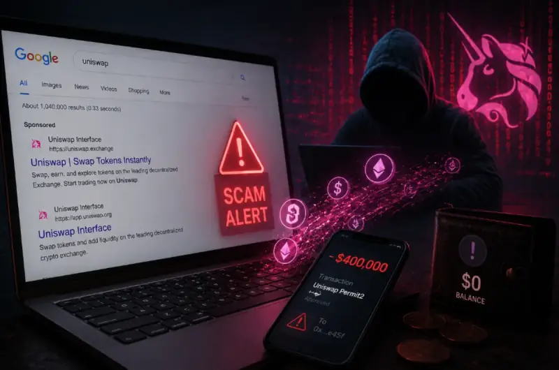 Выдача в поиске Google мошшенического сайта клона Uniswap